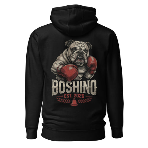 Boshino boxing bulldog hoodie in black rear