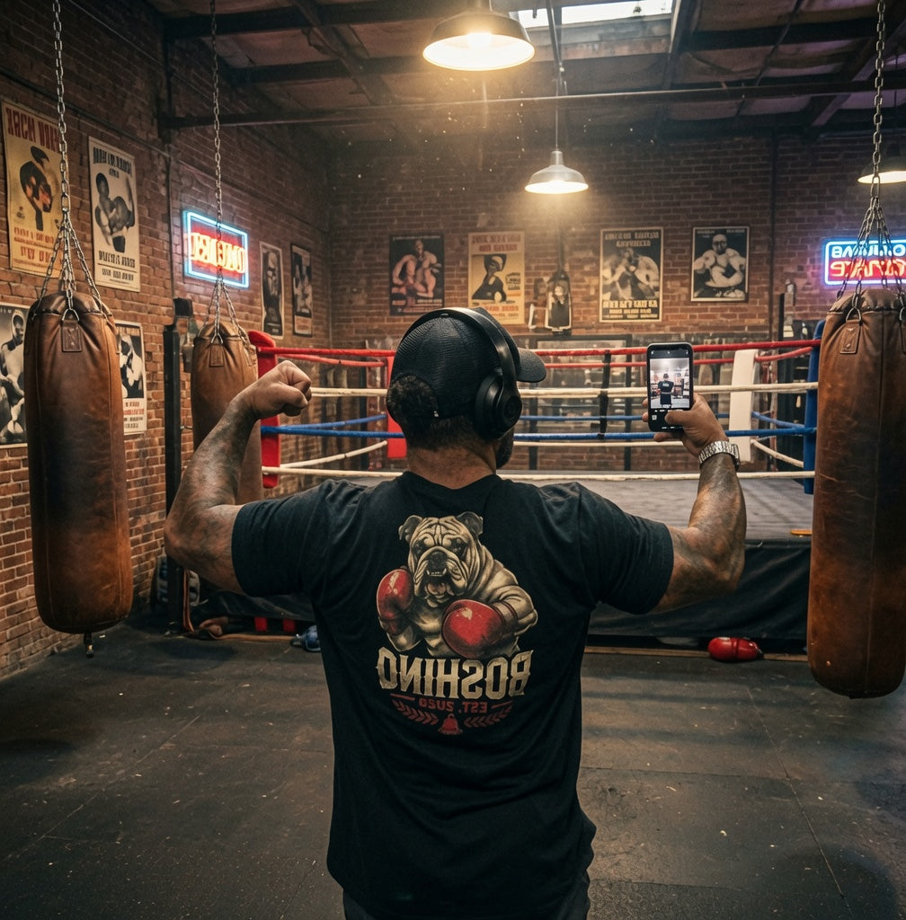Boxing Bulldog Print T-Shirt – Gym Bulldog Tee for Men | Boshino