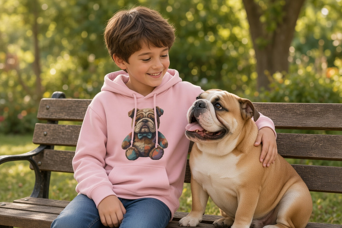 Junior Teddybear Bulldog Hoodie – Kids Soft Fleece Hoodie | Boshino