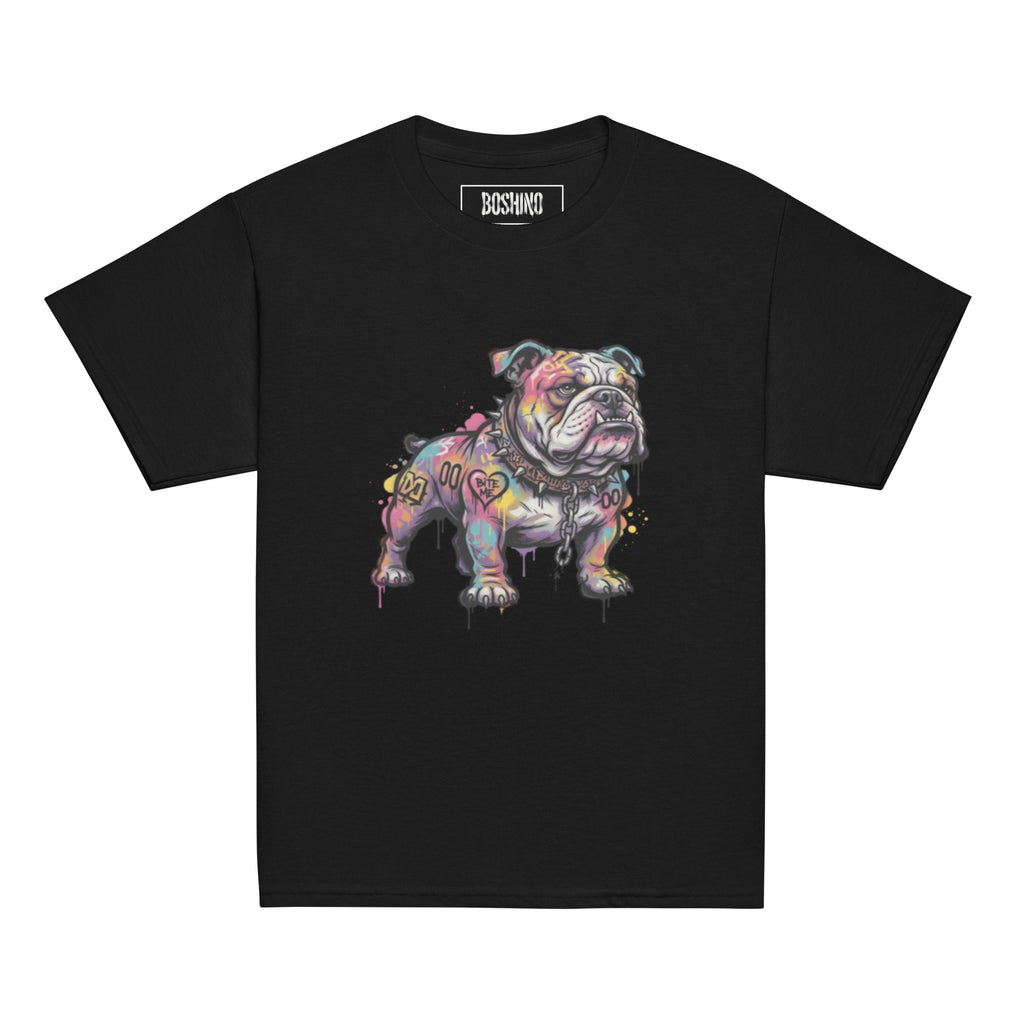 Black t-shirt with Boshino bulldog logo